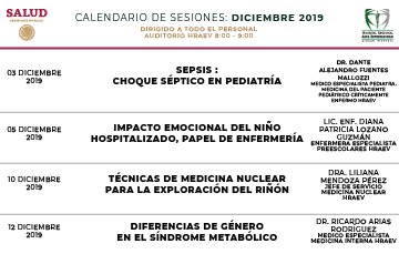 Calendario de sesiones del mes de diciembre de 2019