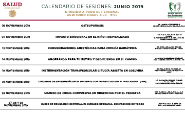 Calendario de sesiones del mes de noviembre de 2019